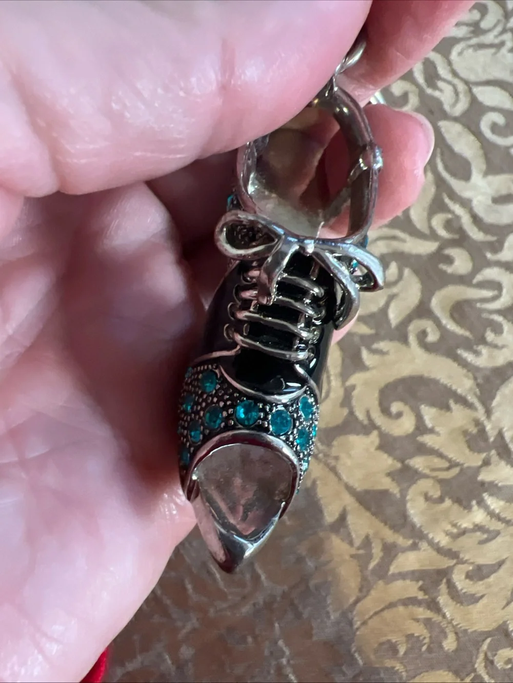 Spring Street High Heel Shoe Keychain Rhinestones Teal Turquoise Fashion